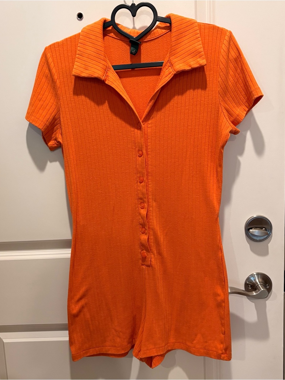 wild fable Orange Ribbed Button-Front Short Romper